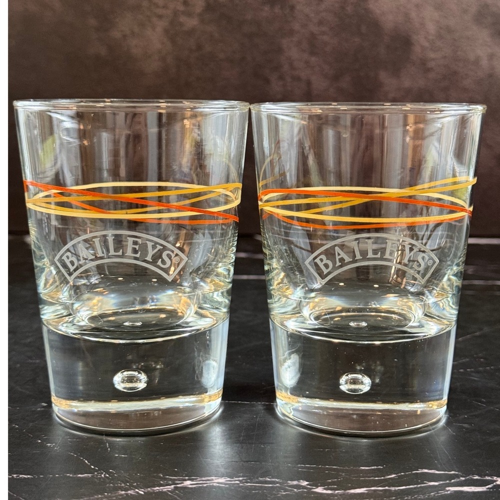 VTG PAIR (2) Baileys Irish Cream Whiskey Glasses Floating Bubble Retro Stripe